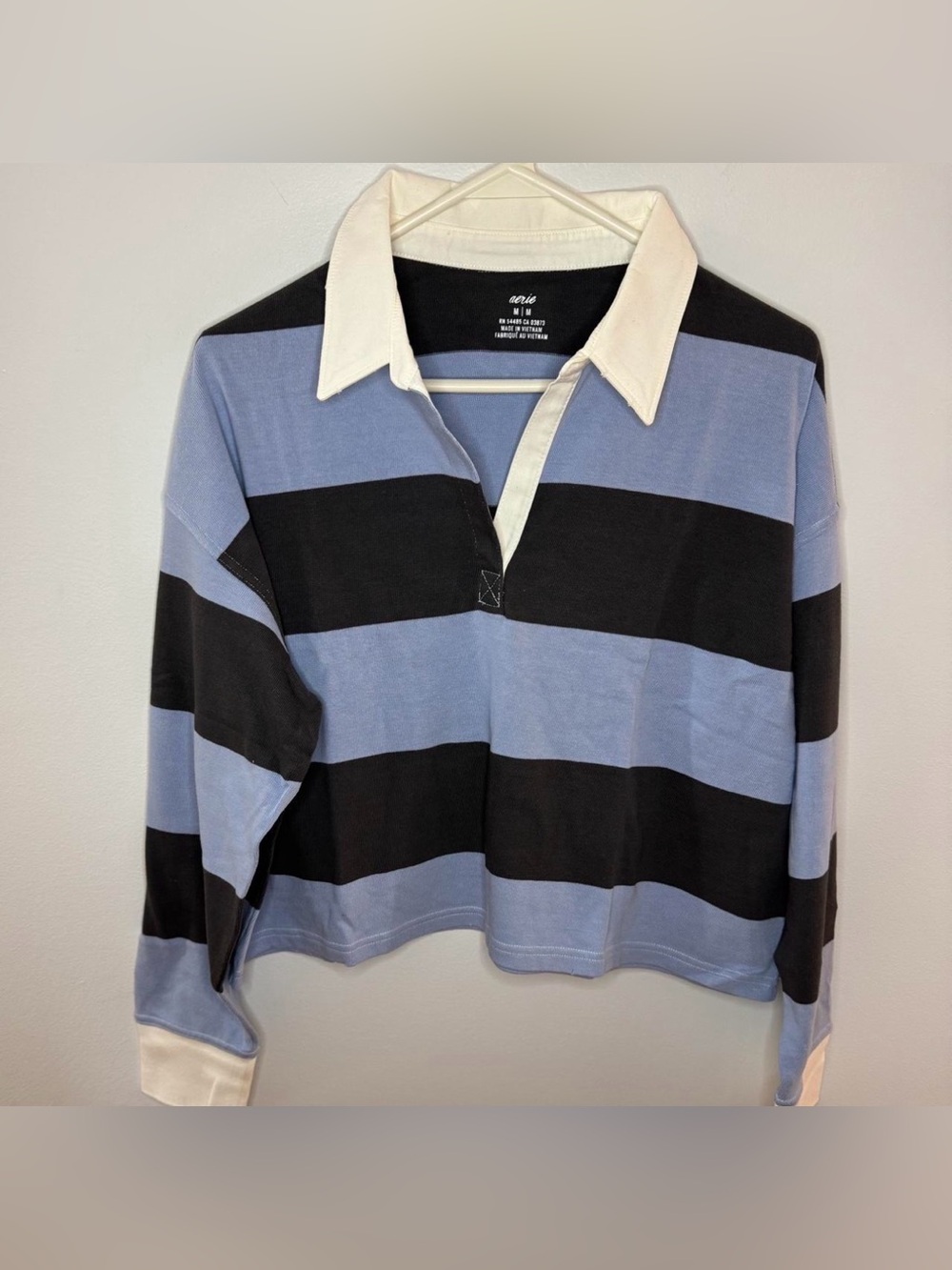 BNWT Aerie Blue Striped Collared Cropped Long Sleeve Shirt